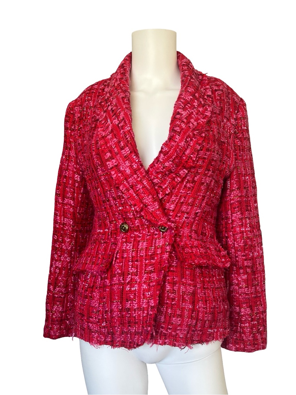 Aqua Tweed Blazer Red Pink Woven Double Breasted Colorful Womens Size Small